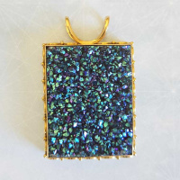 18K GOLD Caribbean Druzy Pendant with Double Bale