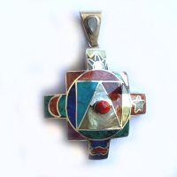 Multi Gemstone Inlaid Peruvian Reversible Pendant