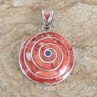 orange Spiny Oyster Shell "Pachamama" Pendant with Tibetan Dorje