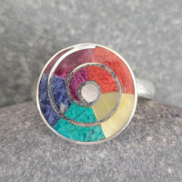 Peruvian Multi-Stone Rainbow "Pachamama" Ring Size 7