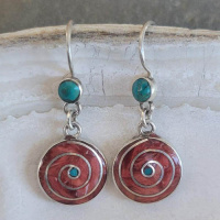 Spiny Oyster "Pachamama" Earrings with Peruvian Turquoise (Chrysocolla)