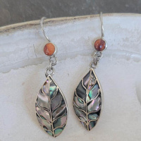Abalone Inlay Leaf Earrings with Spiny Oyster