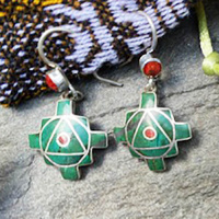 Peruvian Turquoise (Chrysocolla) "Chakana" Earrings with Spiny Oyster Shell