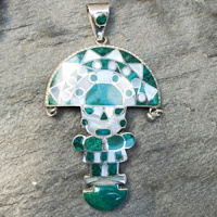 Peruvian Turquoise (Chrysocolla) and Mother of Pearl "Tumi" Pendant 