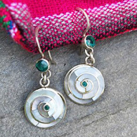 Mother of Pearl "Pachamama" Earrings with Peruvian Turquoise (Chrysocolla)