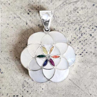 Mother of Pearl Peruvian Rainbow "Sacred Flower of Life" Pendant