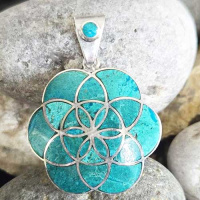 Peruvian Turquoise (Chrysocolla) "Sacred Flower of Life" Pendant