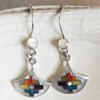 Multi Gemstone "Chakana" Earrings with Mother of Pearl