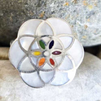 Mother of Pearl Shell Peruvian "Sacred Flower of Life" Ring Size 8