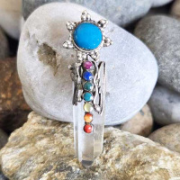 Crystal Chakra Pendulum Pendant with Chrysocolla and Hummingbird