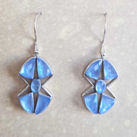 Mother of Pearl Backed Sky Blue Quartz Earrings