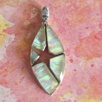 One of a Kind Snowy Created Opal Backed Quartz Marquis Shaped Pendant 
