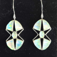 One of a Kind Snowy Created Opal Backed Quartz Marquis Star Earrings
