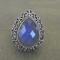 One of a Kind Faceted Pear Labradorite Ring Size 8