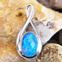One of a Kind Pacific Blue Created Opal Backed Quartz Pendant