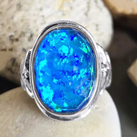 One of a Kind Pacific Blue Created Opal Backed Quartz Ring Size 7