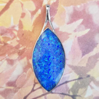 One of a Kind Pacific Blue Created Opal Backed Quartz Marquis Pendant