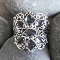 Black Diamond Quartz Ring Size 8