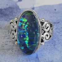 Dark Blue Green Created Opal Quartz Ring Size 8