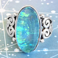 Cabochon Pacific Blue Created Opal Quartz Ring Size 8