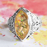 Orange Created Opal Quartz Marquis Ring Size 7