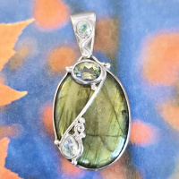 Sterling Silver Labradorite, Apatite, Rainbow Moonstone, Apatite, Cassiopeia Topaz Pendant