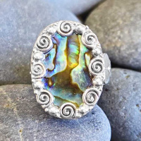 Sterling Silver Paua Shell and Silver Swirl Ring