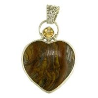 Tiger Iron Heart Silver Pendant with Citrine