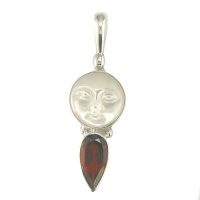 Mother of Pearl Goddess Pendant with Garnet
