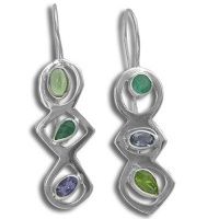 Peridot, Emerald & Iolite Latchback Earrings