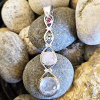 Sterling Moonstone Pendant with Tourmaline and Quartz