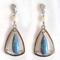 Lapis Dangle Earrings with Pearl and Moonstone