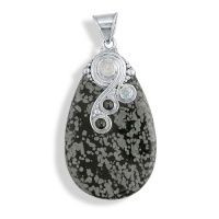 Snowflake Obsidian Pendant with Rainbow Moonstone and Black Star Diopside