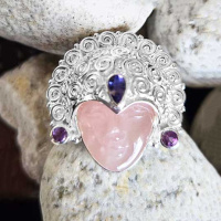 Rose Quartz Goddess Ring with Amethyst and Iolite PV748PSP