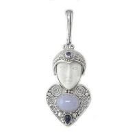 Sterling Silver Goddess Pendant with Blue Chalcedony, Iolite and Tanzanite