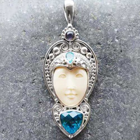 Sterling Silver Goddess Pendant with Teal Quartz, Apatite, and Iolite