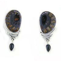 Ammonite & Black Star Dangle Earrings