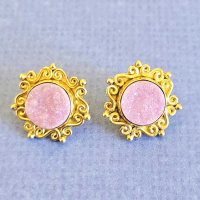 18K GOLD Pink Ice Druzy Post Earrings