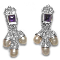 Sterling Silver Amethyst and Peach Pearl Silver Post Earrings