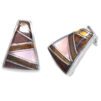 Sterling Silver Tiger Eye, Taupe Mother of Pearl & Jasper Inlay Earrings