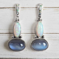 Titanium Backed Moonstone Post Earrings with Created Opal