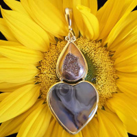 Montana Agate Heart and Rose Gold Druzy Vermeil Pendant