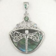 Sterling Silver Dragonfly Pendant with Labradorite, Cassiopeia & Sky Blue Topaz, Rainbow Moonstone and Iolite 