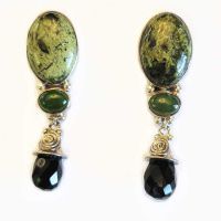 Russian Serpentine, Jade, and Onyx Post Dangle Earrings