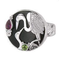 Heron and Tourmaline Silver Ring