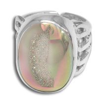 Sterling Silver Opalized Window Druzy Ring 