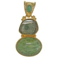 Green Opal, Green Watermelon Tourmaline & Emerald Vermeil Pendant