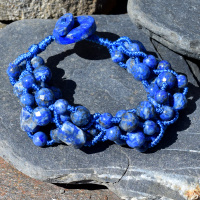 Lapis Faceted Round Bead and Barrel Beaded Bracelet