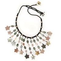 Pink and Black Rainbow Mother of Pear Shell Stars Necklace