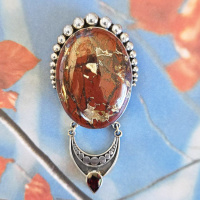 One of a Kind Brecciated Jasper Pin Pendant with Garnet
